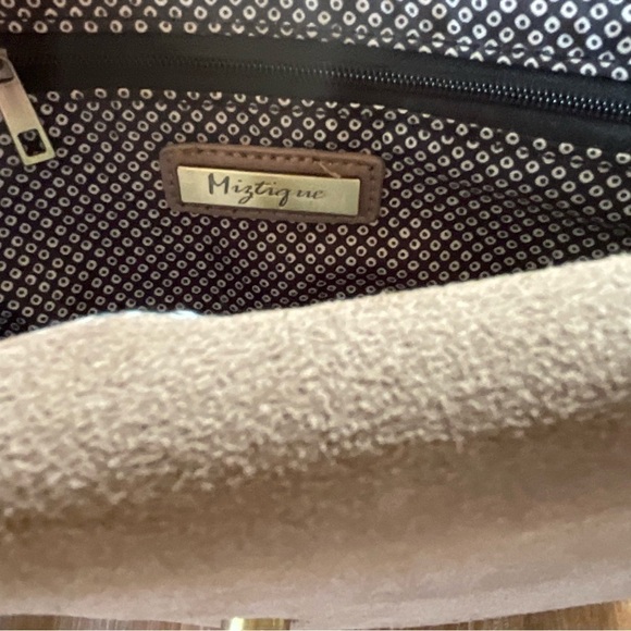 Miztique Purse Tan Beige Faux Suede Over Shoulder Bag Chevron - Picture 8 of 14